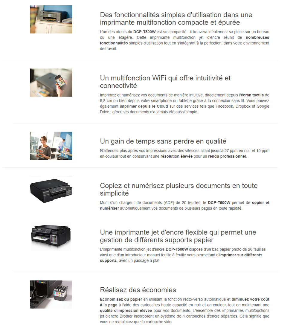 Acheter Imprimante multifonction à réservoirs rechargeables Brother DCPT500W Maroc