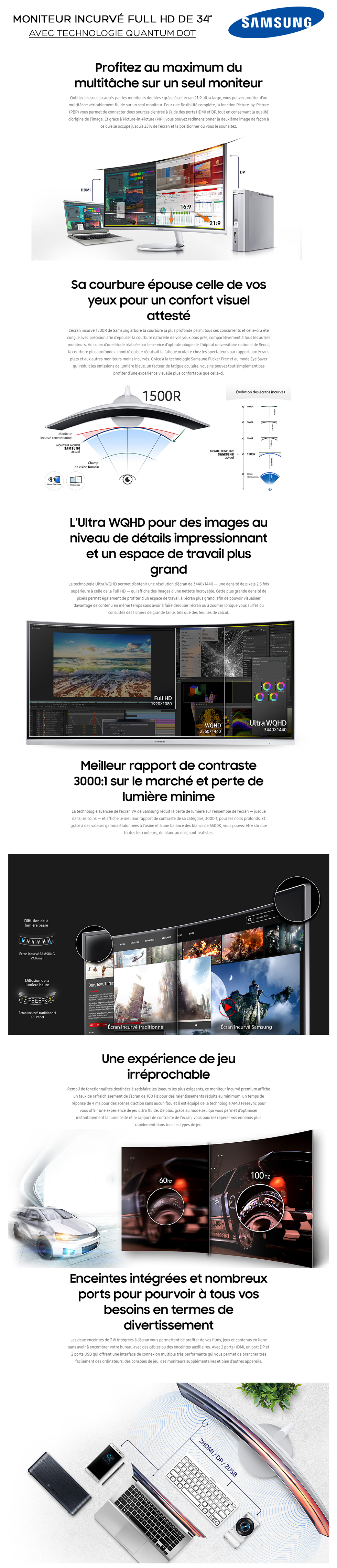 Acheter Moniteur Samsung incurvé 34" Full HD avec technologie Quantum Dot (LC34F791WQM) Maroc