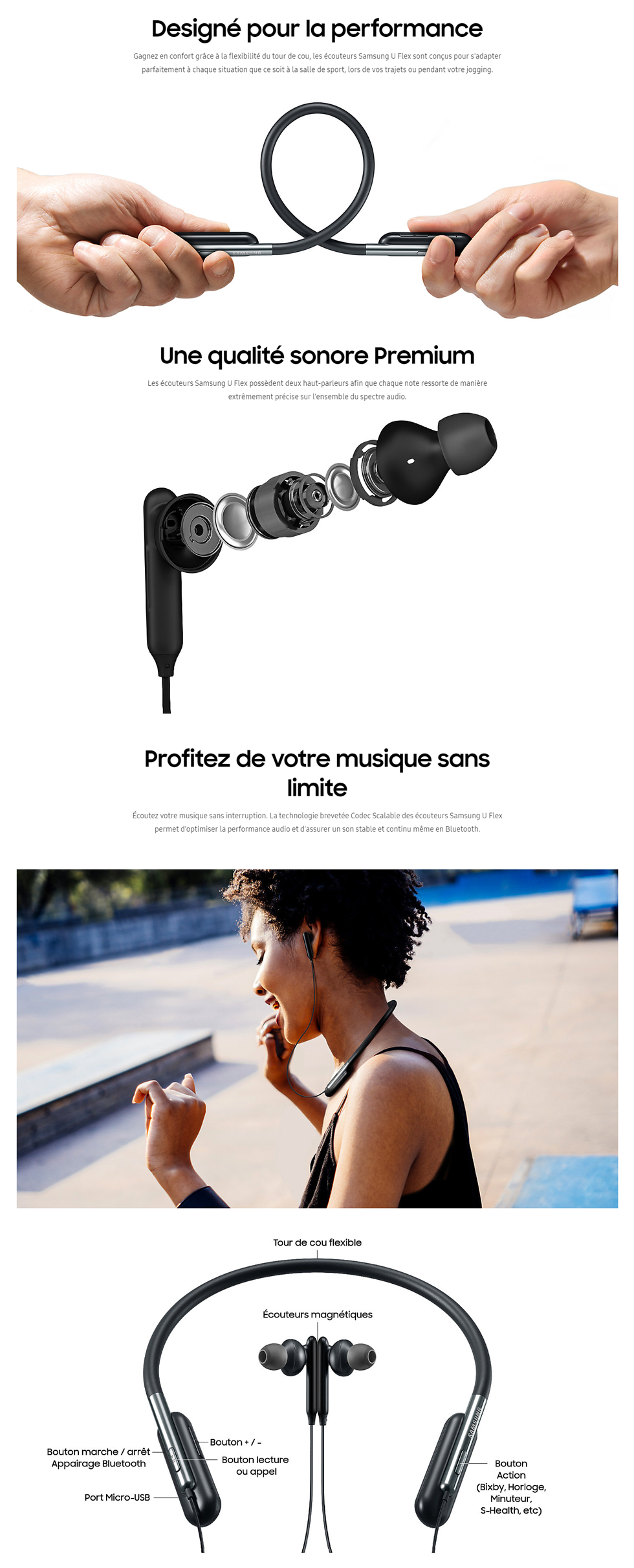 Acheter Écouteurs Samsung Bluetooth Neckband U Flex (EO-BG950CBEGWW) Maroc