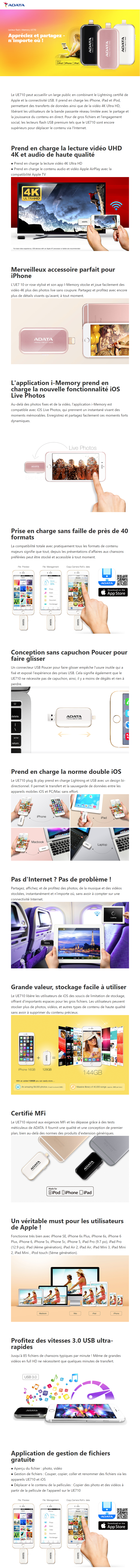 Acheter Clé USB ADATA i-Memory U710 (AUE710-64G-CRG) Maroc