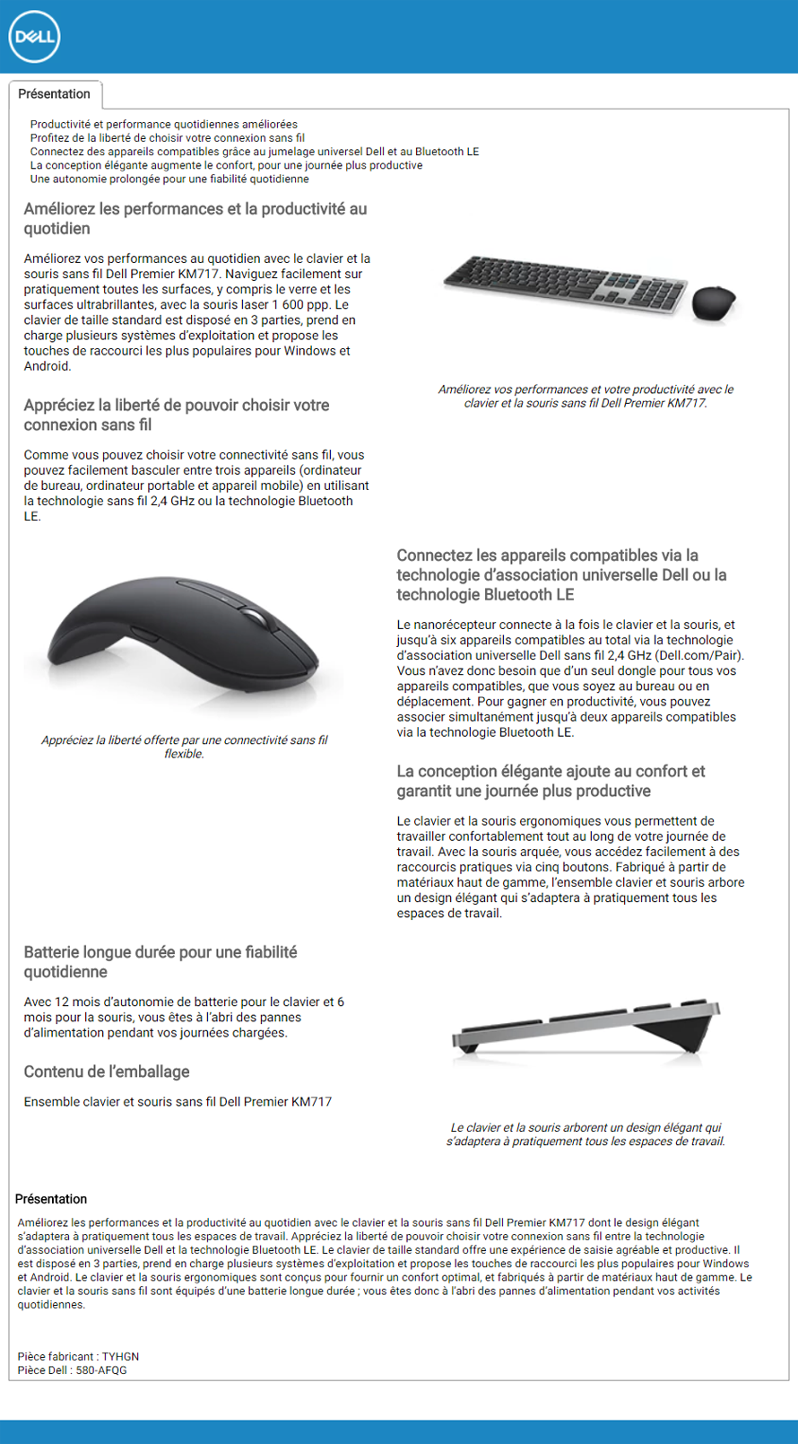 Acheter Clavier et souris Dell Premier sans fil KM717 - AZERTY (580-AFQG) Maroc
