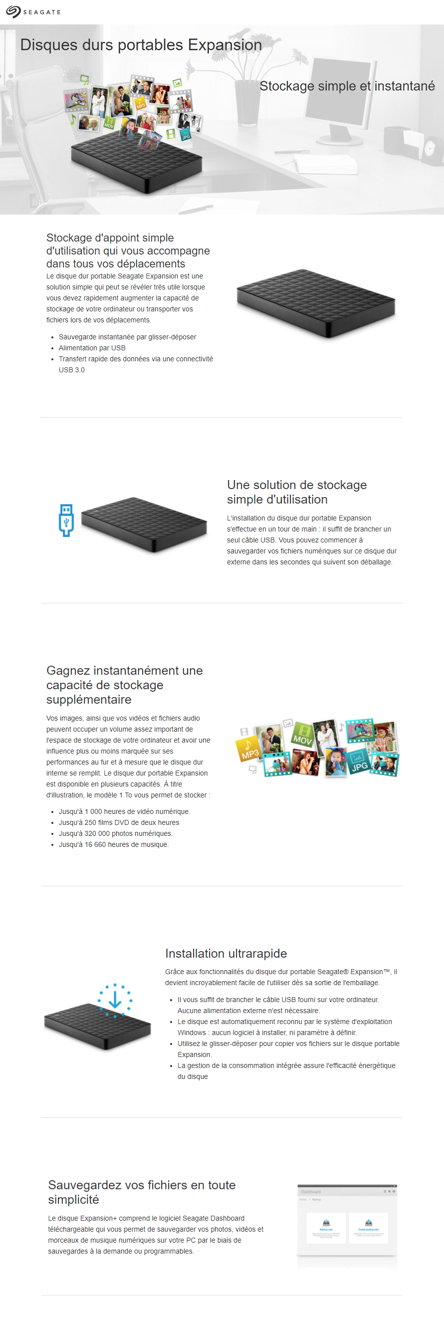 Acheter Disques dur Seagate® Expansion 1 To - Externe - Portable - USB 3.0 (STEA1000400) Maroc