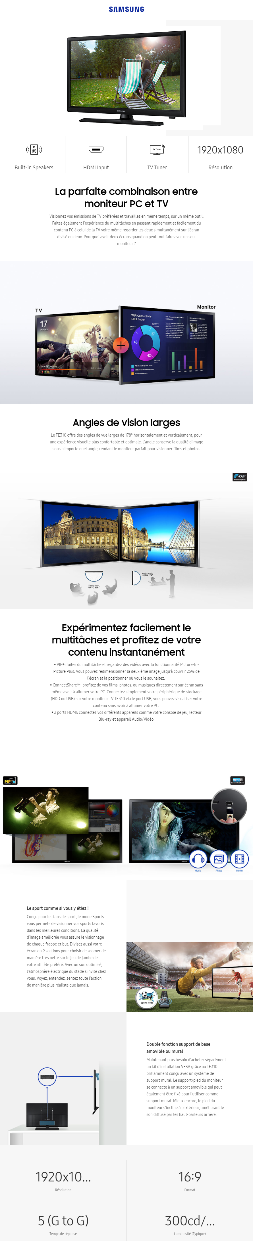 Acheter Monitor Samsung TV LED 24" TNT Serie 3 (LT24E310EW/EN) Maroc