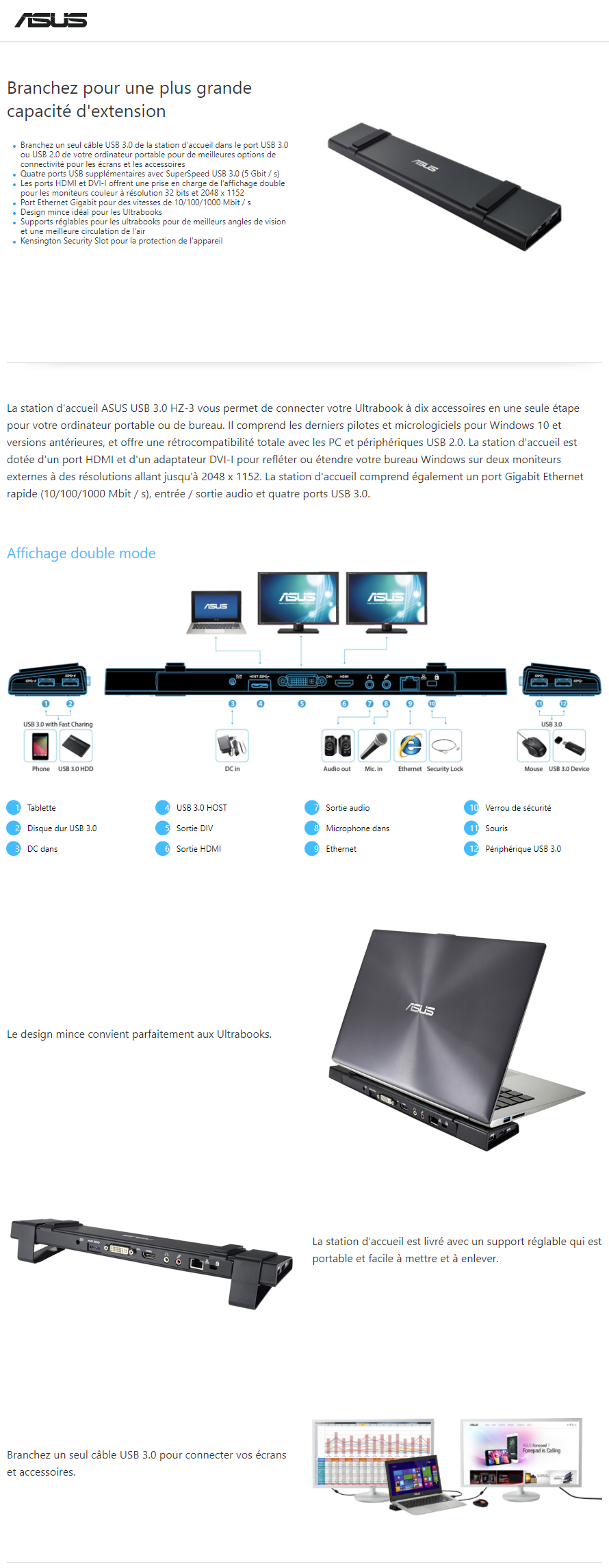 ASUS Station d'accueil triple écran USB-C Dock DC300 (USB-C, 7 ports