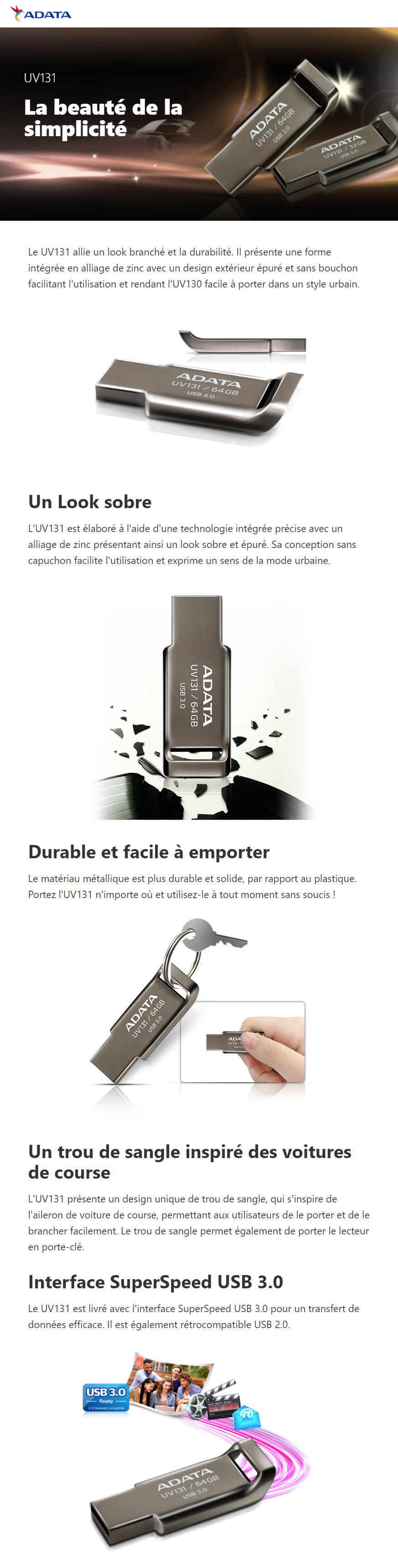 Acheter Lecteur Flash USB ADATA UV131 Maroc