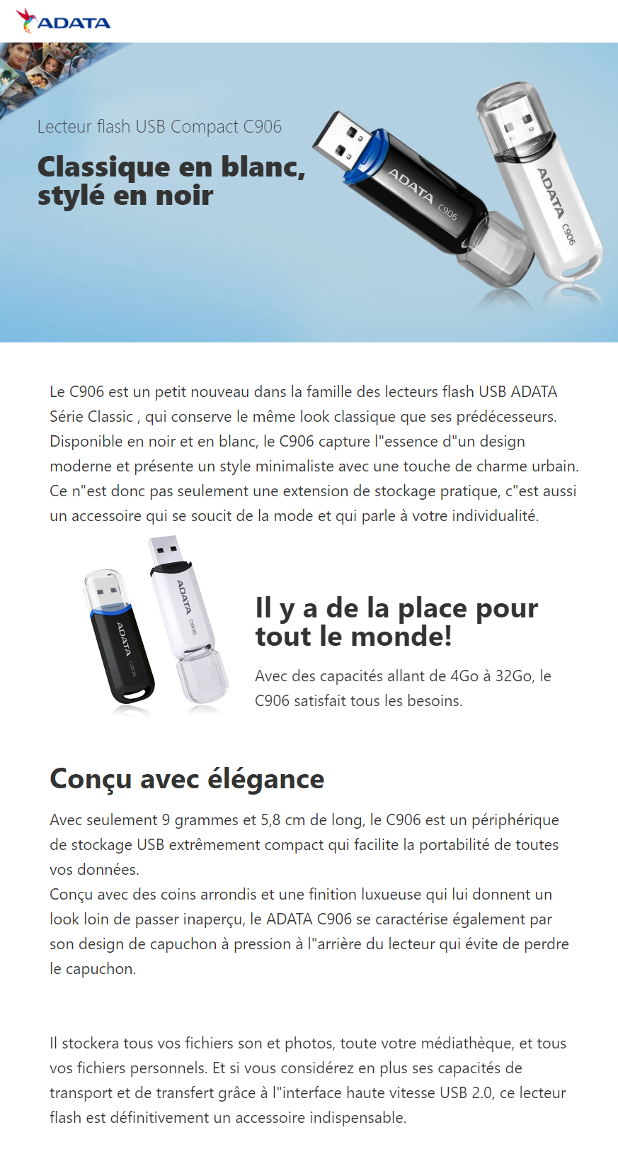 Acheter Clé USB ADATA C906 Maroc