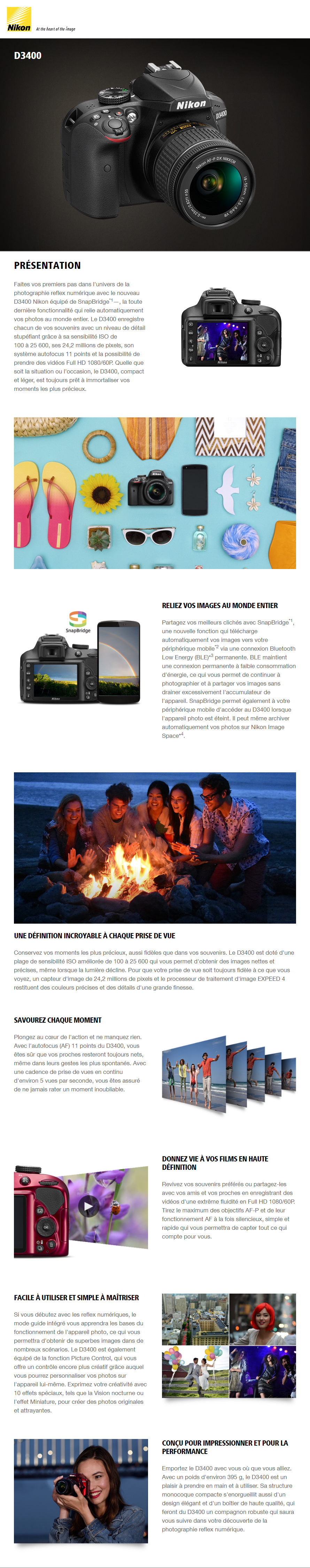 Acheter Reflex Nikon D3400 avec AF-P DX 18-55mm f/3.5-5.6G VR Maroc
