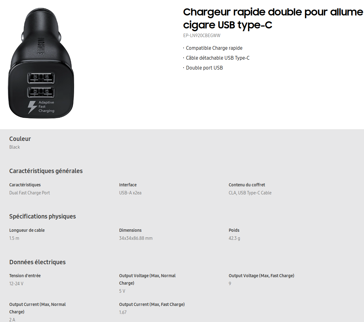 Acheter Chargeur de Voiture Samsung - Double à Chargement Rapide (type C) Maroc