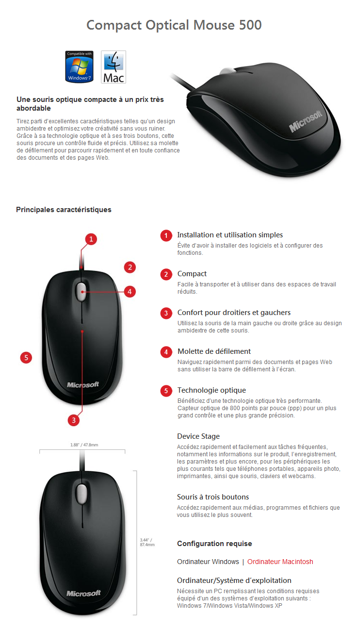 Acheter Compact Optical Mouse 500 Maroc