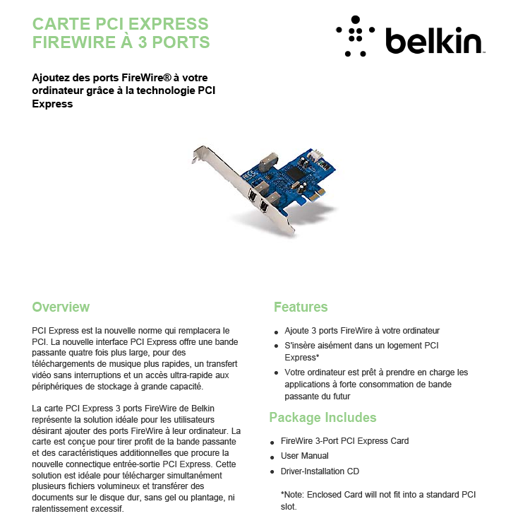 Acheter Belkin Carte PCI Express FireWire à 3 ports Maroc