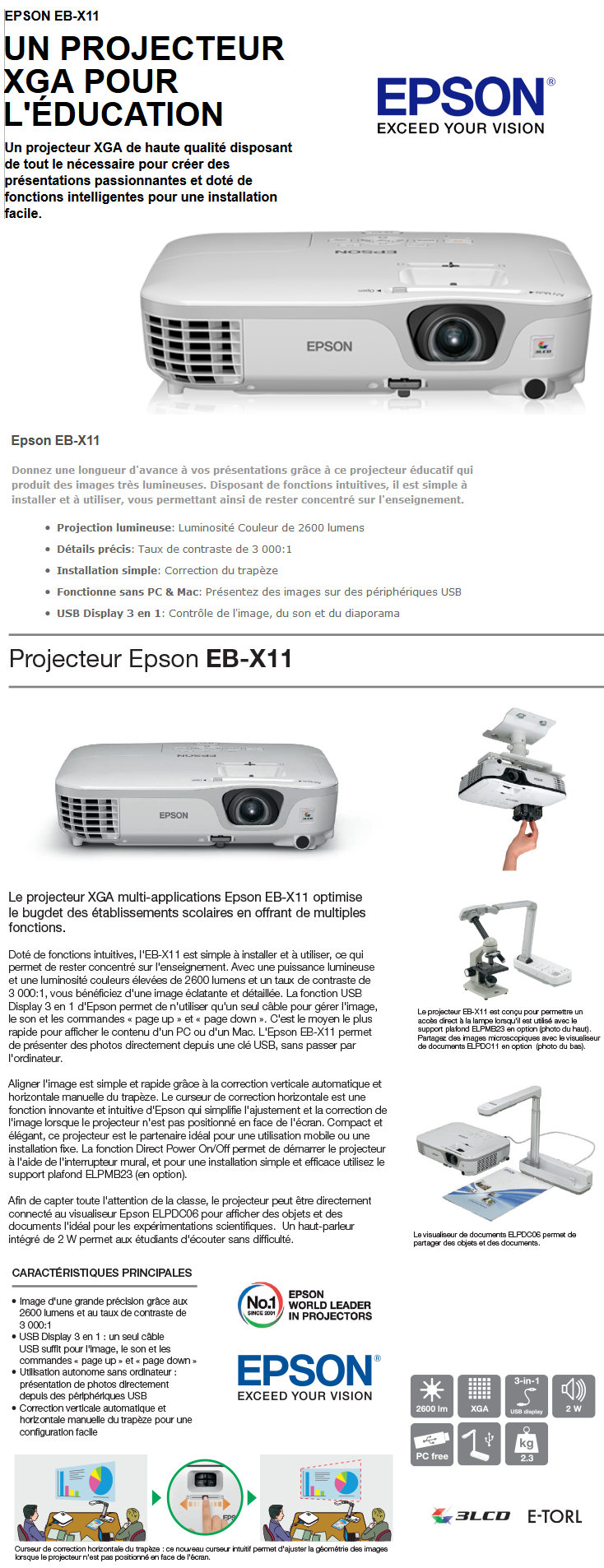 Acheter Projecteur XGA Epson EB-X11 Maroc