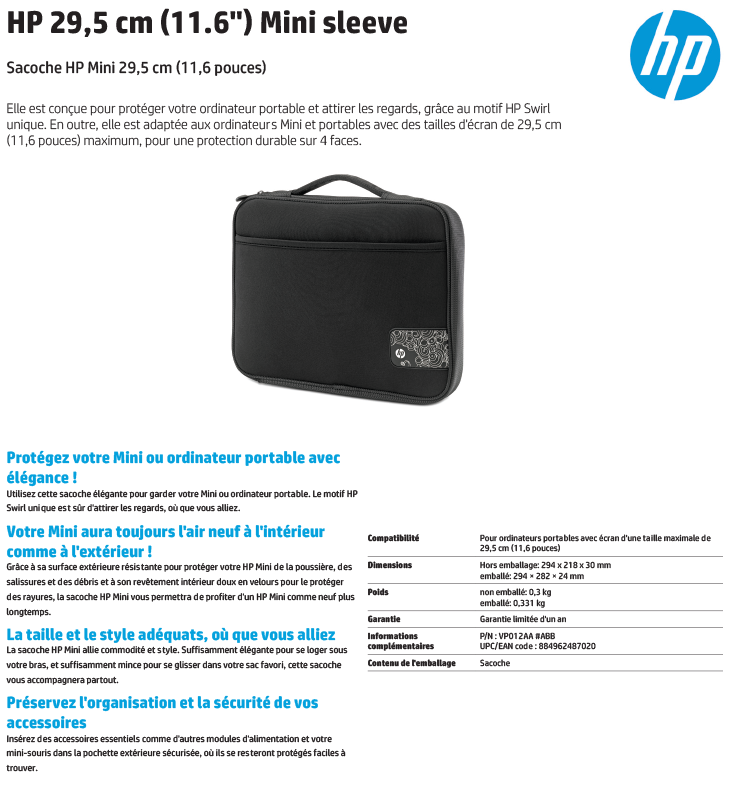 Acheter Housse de protection HP Mini 11.6" (VP012AA) Maroc