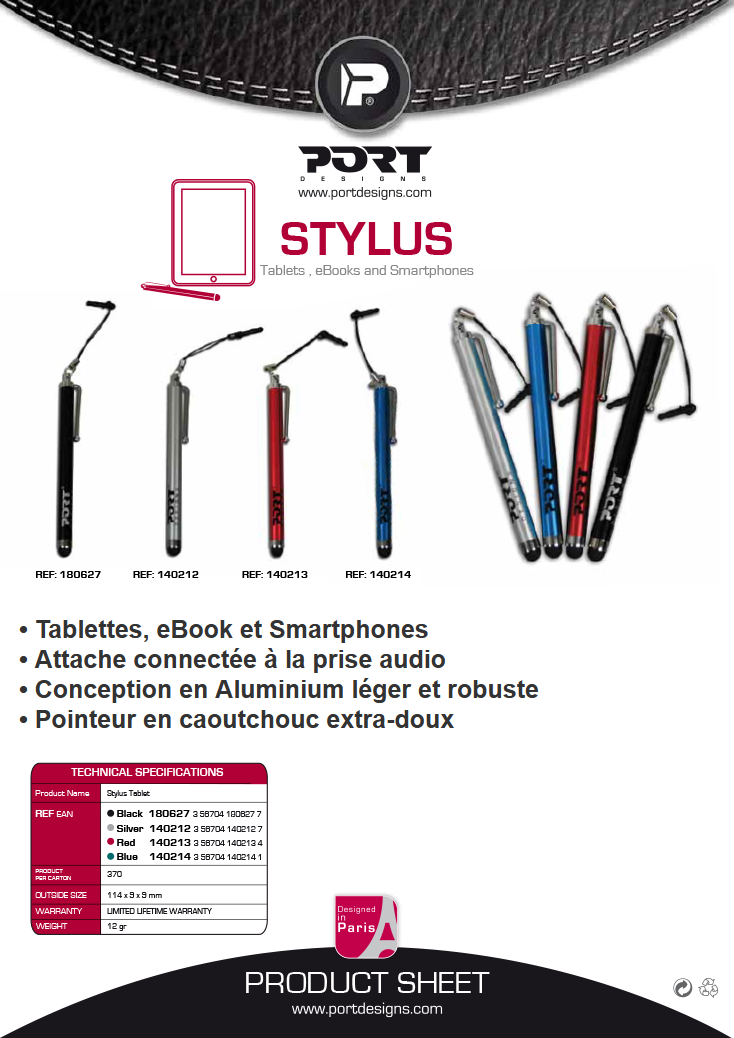 Acheter Stylus Tablet universel pour smartphone et tablette tactile - Port Designs Maroc