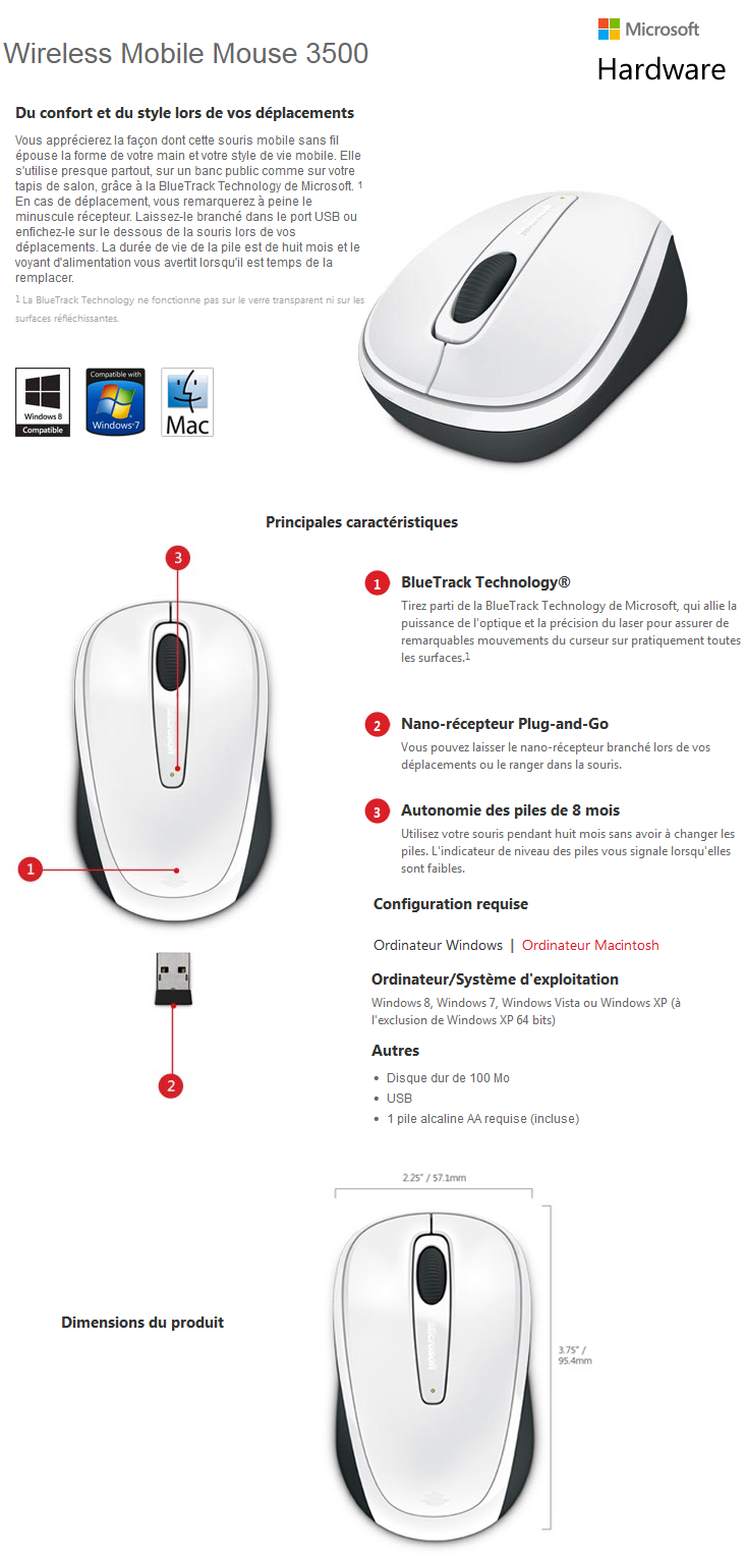 Acheter Microsoft Wireless Mobile Mouse 3500 Blanche (GMF-00294) Maroc