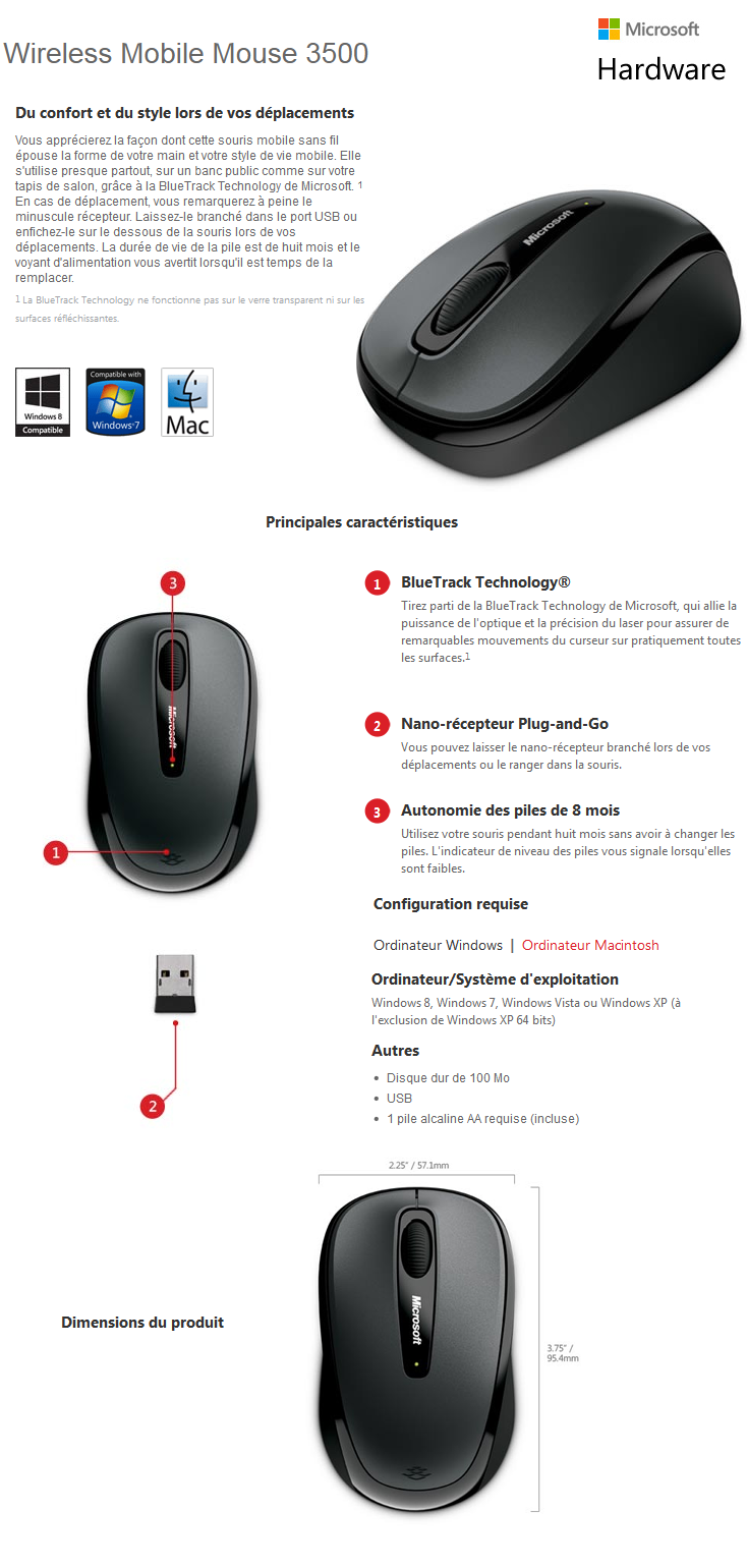 Acheter Microsoft Wireless Mobile Mouse 3500 Noire Maroc