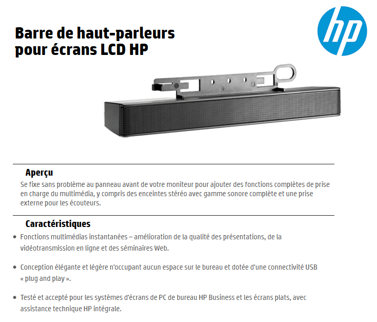 Acheter Barre de haut-parleurs pour écrans LCD HP (NQ576AA) Maroc