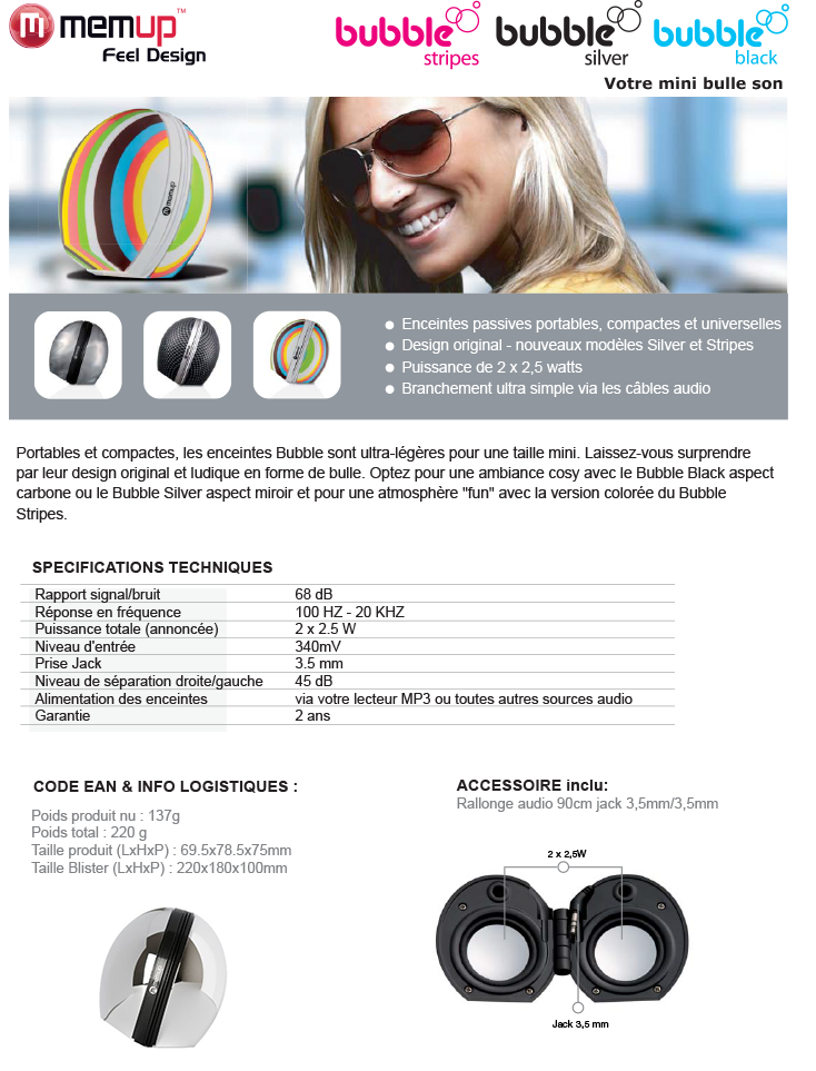 Acheter Memup Bubble Enceinte portable pour PC Argent Maroc