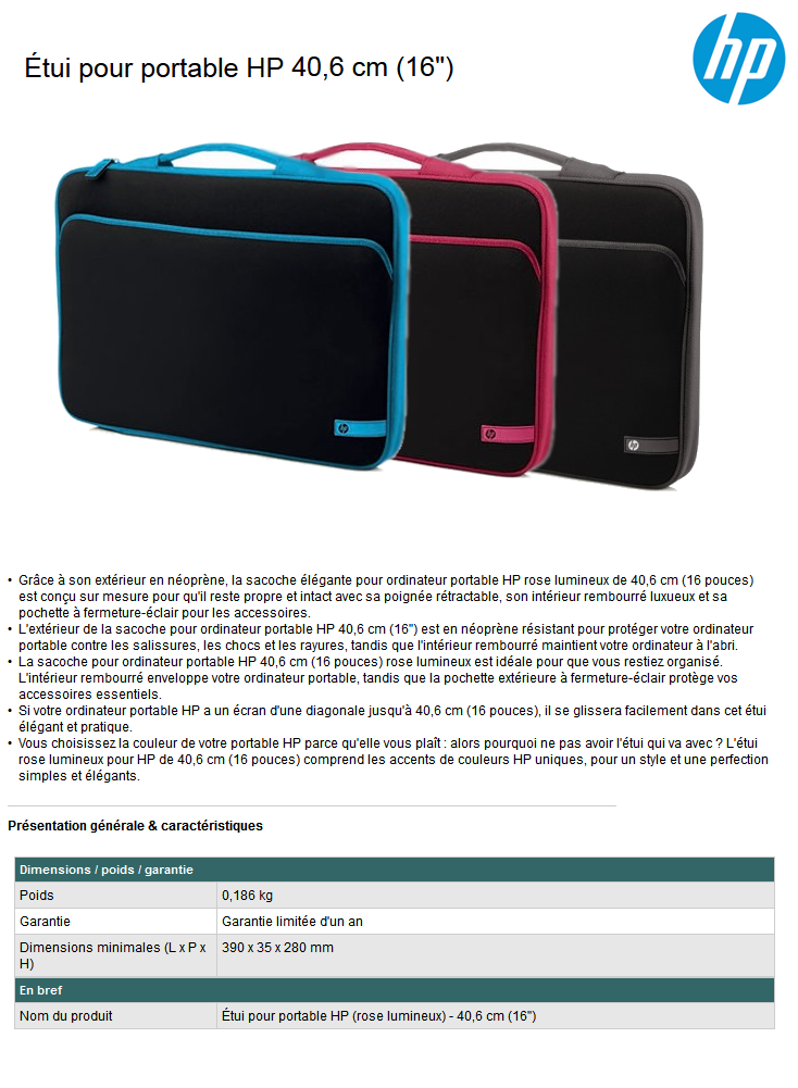 Acheter Étui pour portable HP 16" (QB460AA) Maroc