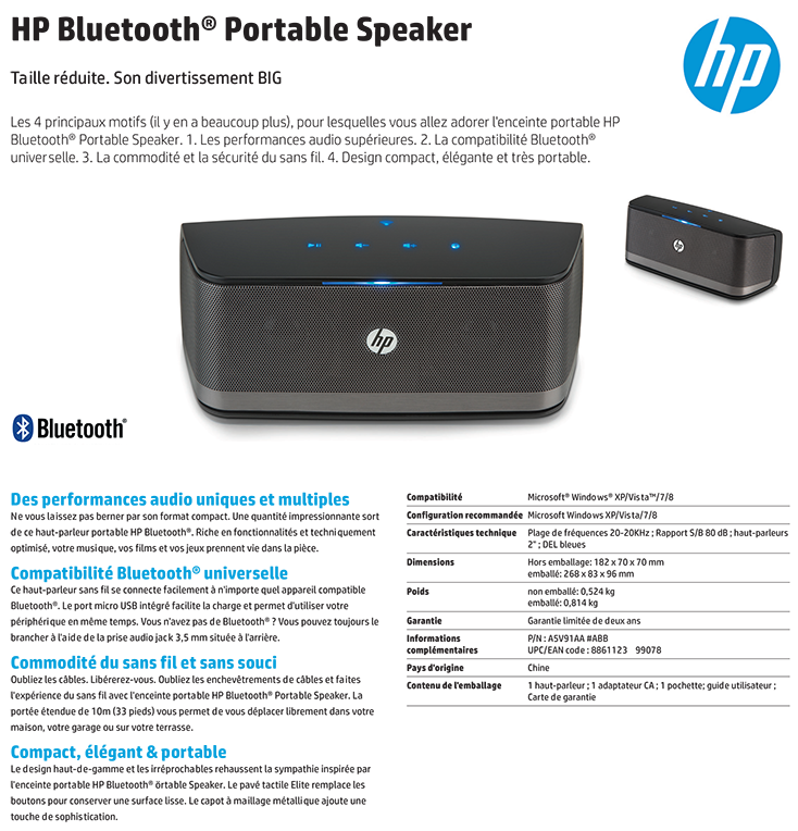 Acheter Haut-parleur Bluetooth HP Portable (A5V91AA) Maroc