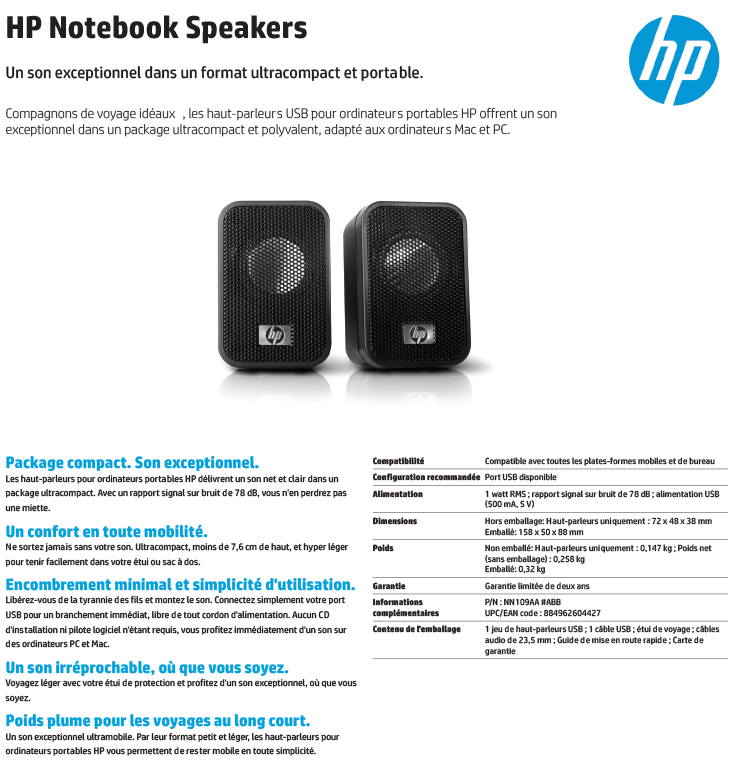 Acheter Haut-parleurs pour ordinateur portable HP (NN109AA) Maroc