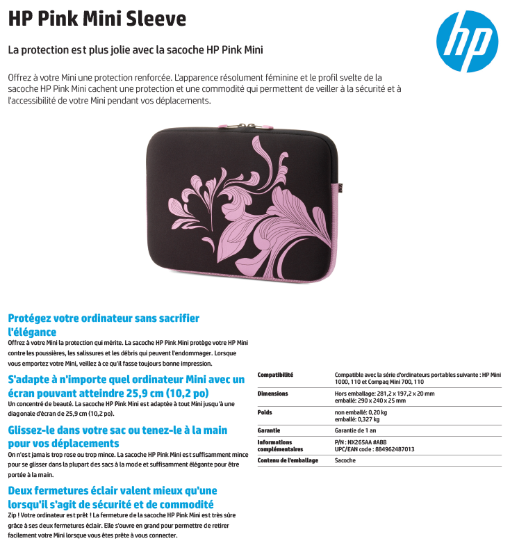 Acheter Housse de protection HP Mini rose 10,2" (NX265AA) Maroc