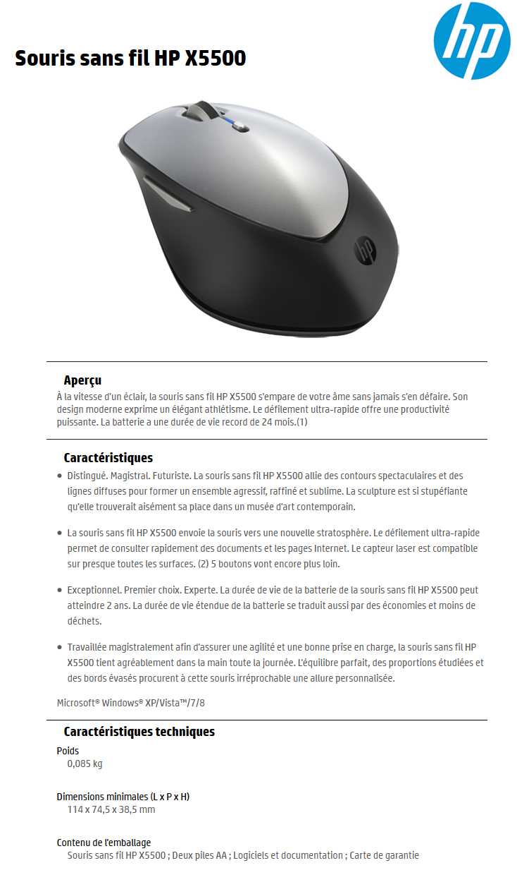 Acheter Souris sans fil HP X5500 (H2W15AA) Maroc