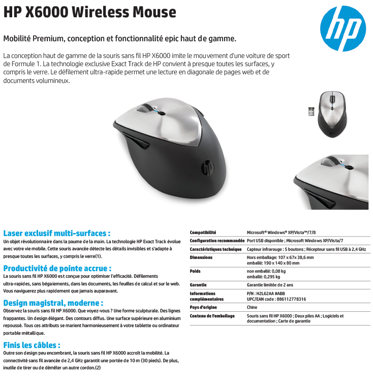 Acheter Souris sans fil HP X6000 (H2L62AA) Maroc