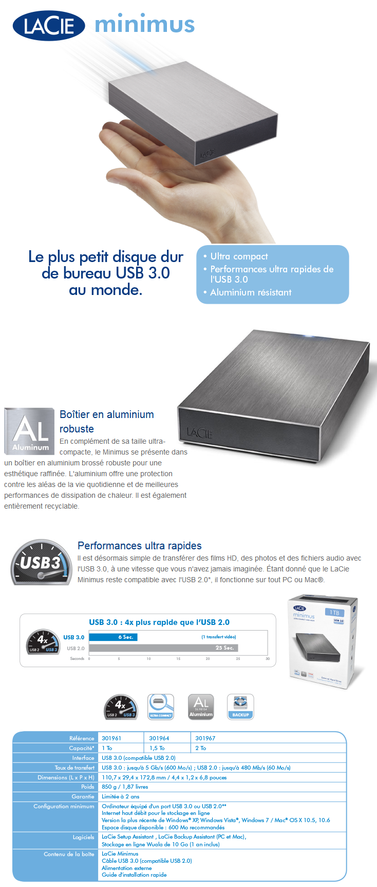 Acheter Disque dur de bureau LaCie Minimus USB 3.0 - 2 TB Maroc
