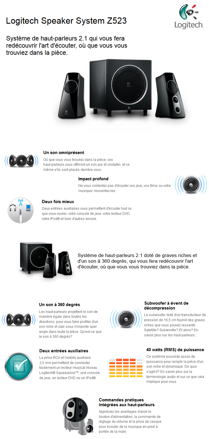 Acheter Logitech Speaker System Z523 - 2.1 - Jack 3.5 mm (980-000321) Maroc