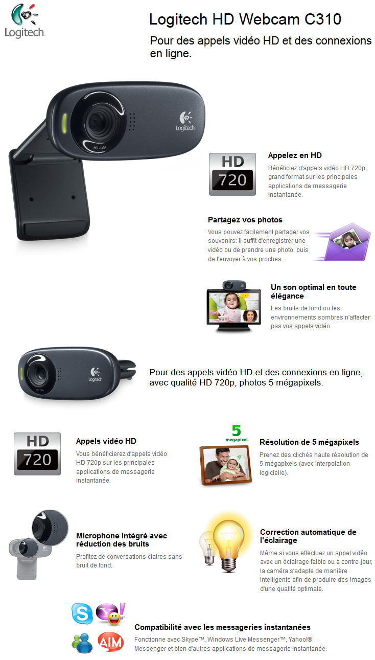 Acheter Logitech HD Webcam C310 Maroc