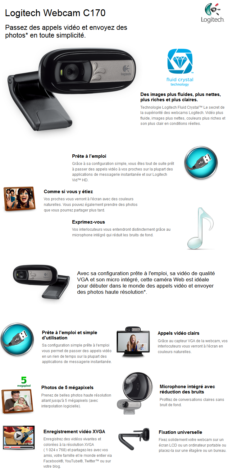 Acheter Logitech Webcam C170 Noir Maroc
