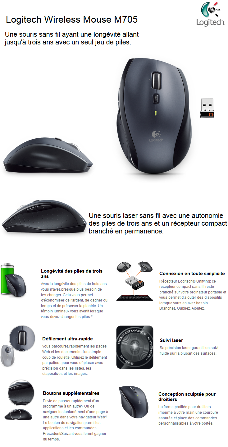 Acheter Logitech Wireless Mouse M705 Maroc