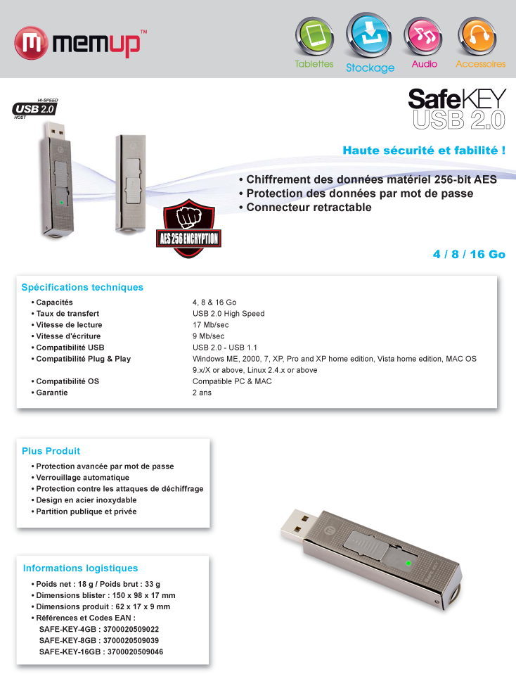 Acheter Clé USB Memup Safe Key : Haute Sécurité et fiabilité Maroc