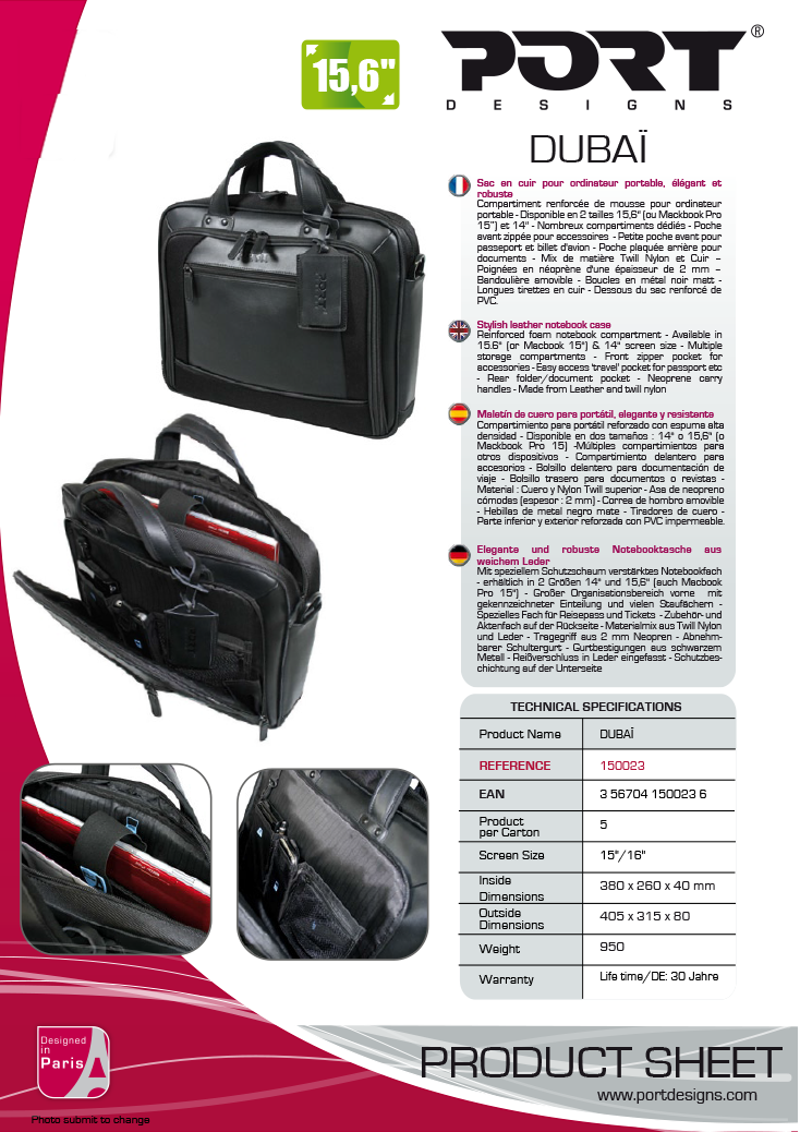 Acheter Sac en cuir pour ordinateur portable DUBAI 15,6" - Port Designs (150023) Maroc