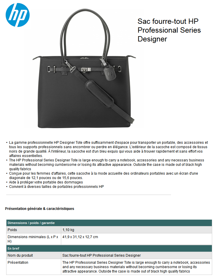 Acheter Sac fourre-tout HP Professional Series Designer pour les femmes 12" / 15,6" (AT889AA) Maroc