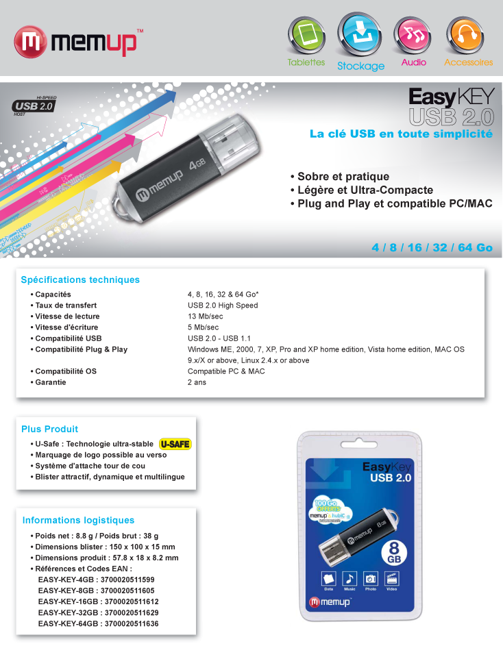 Acheter Clé USB Memup Easy Key - 8, 16 et 32 GB Maroc