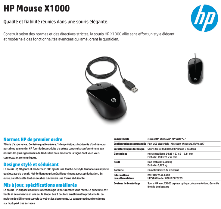 Acheter Souris USB HP 125 (265A9AA)