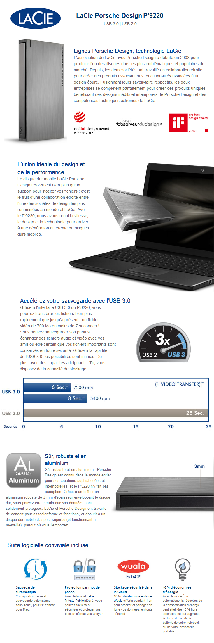 Acheter Disque dur portable LaCie Porsche Design P'9220 - USB 3.0/2.0 - 2,5" Maroc