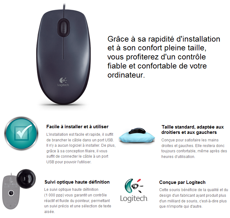 Acheter Souris filaire Logitech Mouse M100 Blanc - USB Maroc