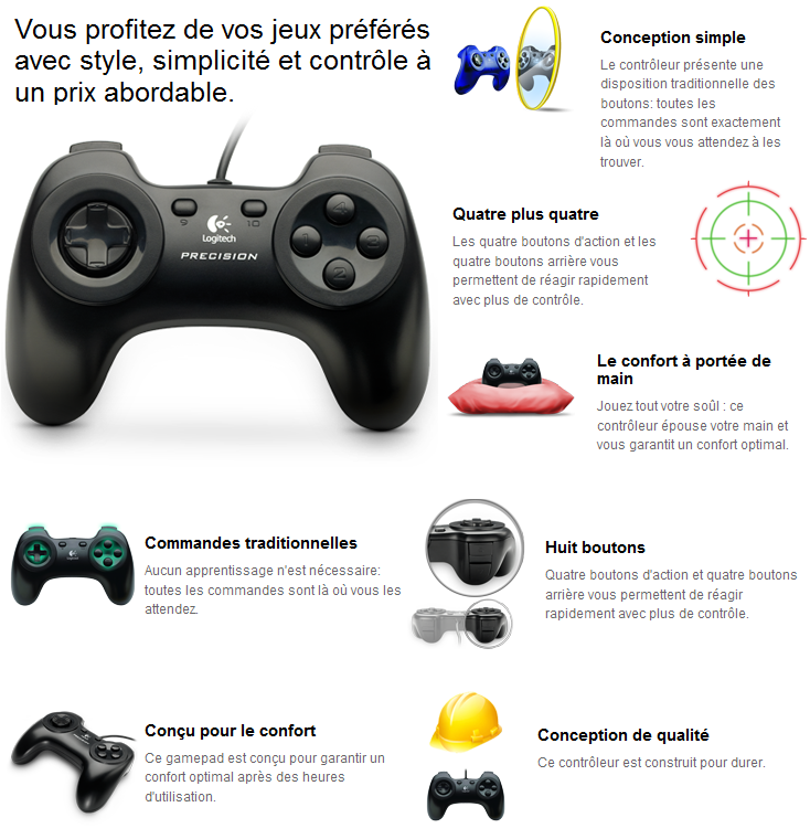 Acheter Logitech Precision Gamepad pour PC - USB Maroc