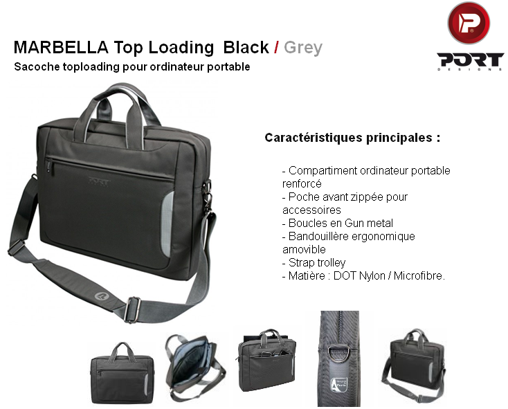 Acheter Sacoche MARBELLA Top Loading Silver-Grey pour PC 15,6" - Port Designs Maroc