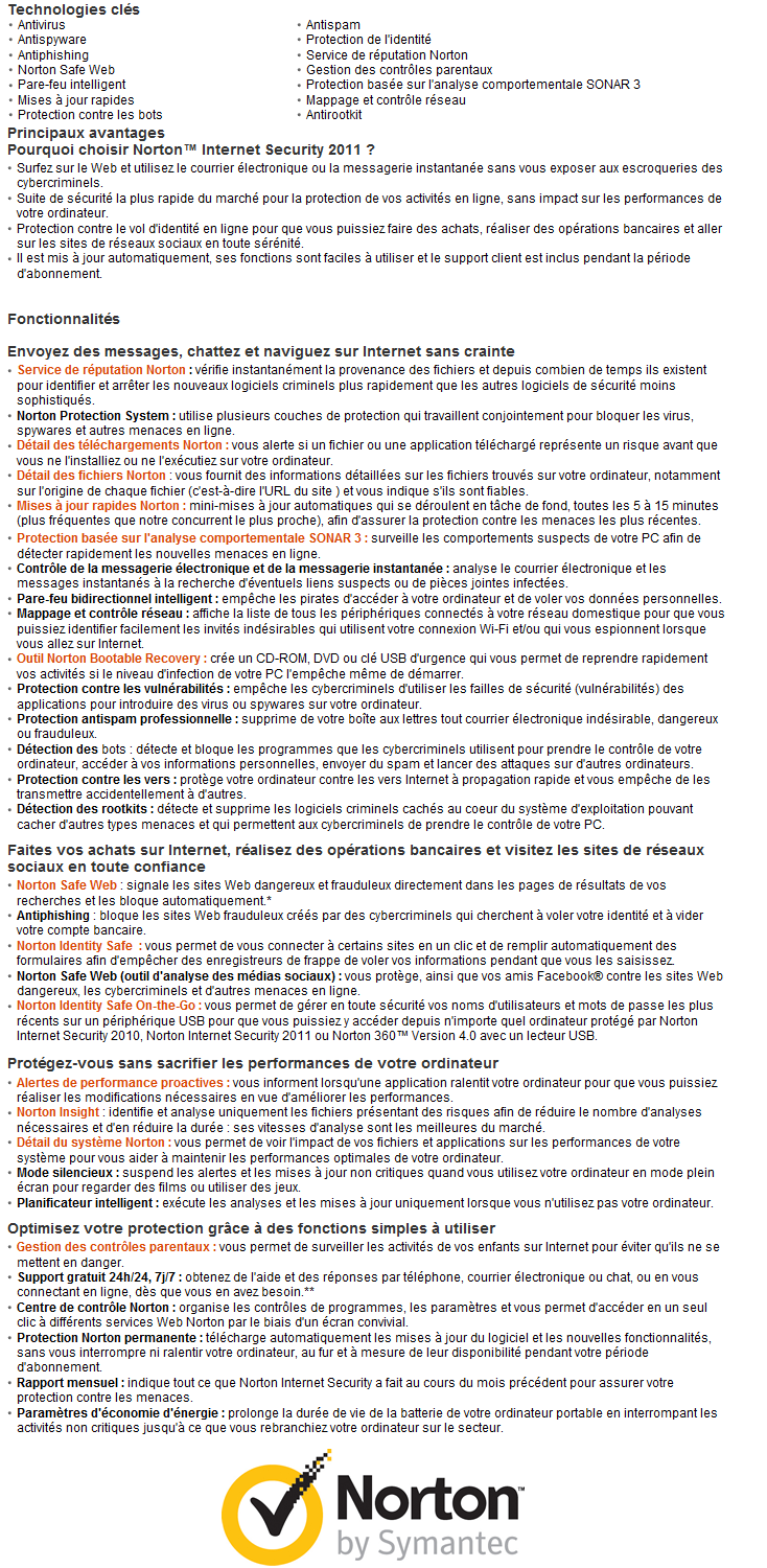 Acheter Norton Internet Security 2011 1an/3PCs Maroc