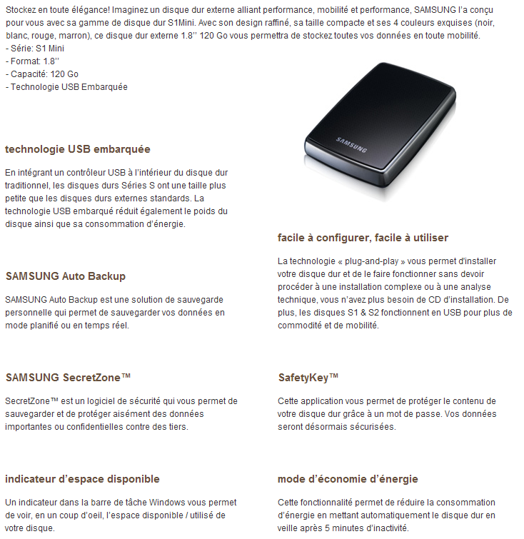 Samsung S1 Mini et S2, des disques durs externes 1.8 pouces et 2.5