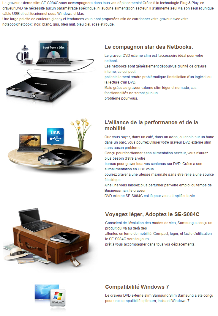Acheter Graveur Samsung DVD Externe Slim SE-S084C Maroc