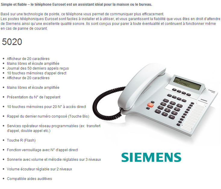 Acheter Siemens Euroset 5020 - Téléphone fixe filaire Maroc