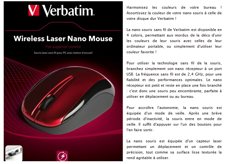 Acheter Souris Verbatim Nano sans fil laser - Rouge Maroc