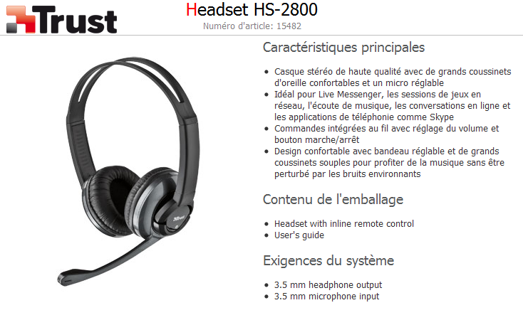 Acheter Trust Headset HS-2800 Maroc