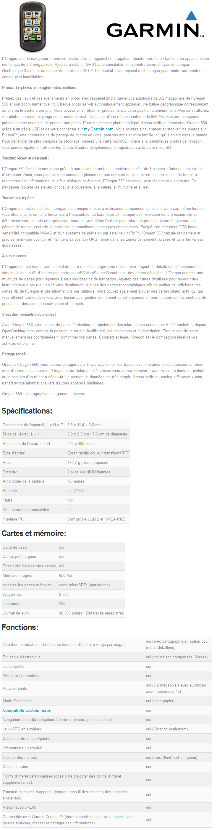 Notice GARMIN OREGON 550 - gps services Trouver une solution à un