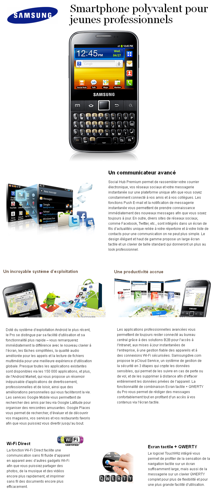 Acheter Samsung Galaxy Y Pro Noir (GT-B5510) Maroc