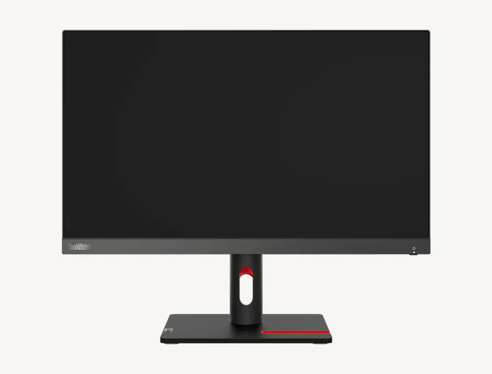 Écran Lenovo ThinkVision S22i-30 vu de face, dalle 21,5 pouces éteinte, pied à colonne et socle rectangulaire